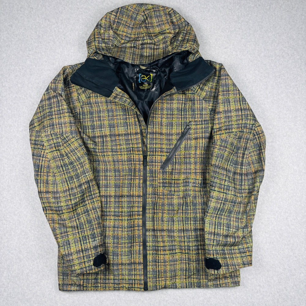 Burton AK Gore-Tex Snowboard Jacket Mens Medium Green Plaid Hooded Shell
